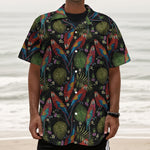Embroidery Parrot Pattern Print Textured Short Sleeve Shirt