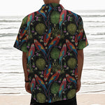 Embroidery Parrot Pattern Print Textured Short Sleeve Shirt