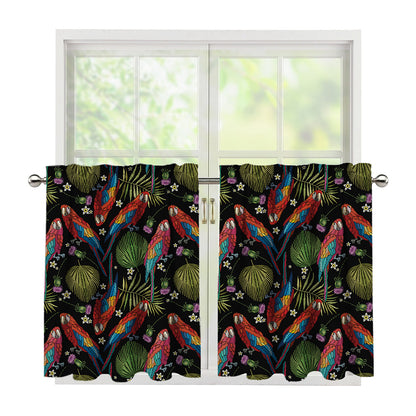 Embroidery Parrot Pattern Print Tier Curtains