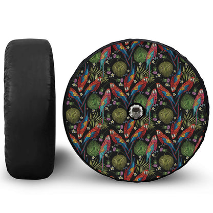 Embroidery Parrot Pattern Print Tire Cover With Camera Hole