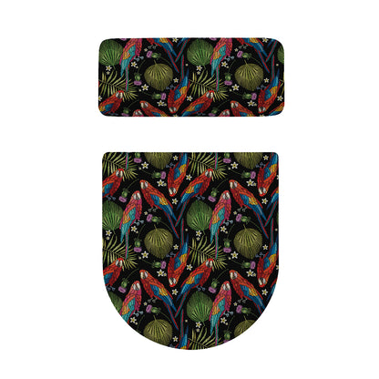 Embroidery Parrot Pattern Print Toilet Lid And Tank Cover Set