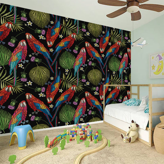 Embroidery Parrot Pattern Print Wall Sticker