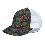 Embroidery Parrot Pattern Print White Mesh Trucker Cap