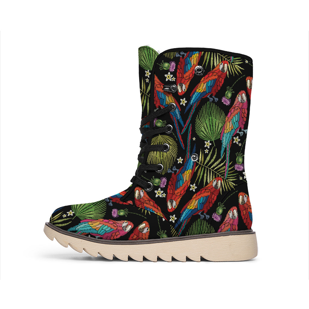 Embroidery Parrot Pattern Print Winter Boots