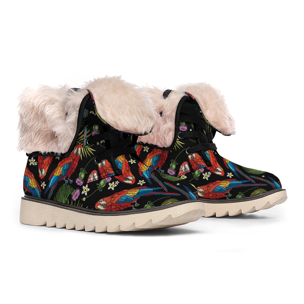 Embroidery Parrot Pattern Print Winter Boots