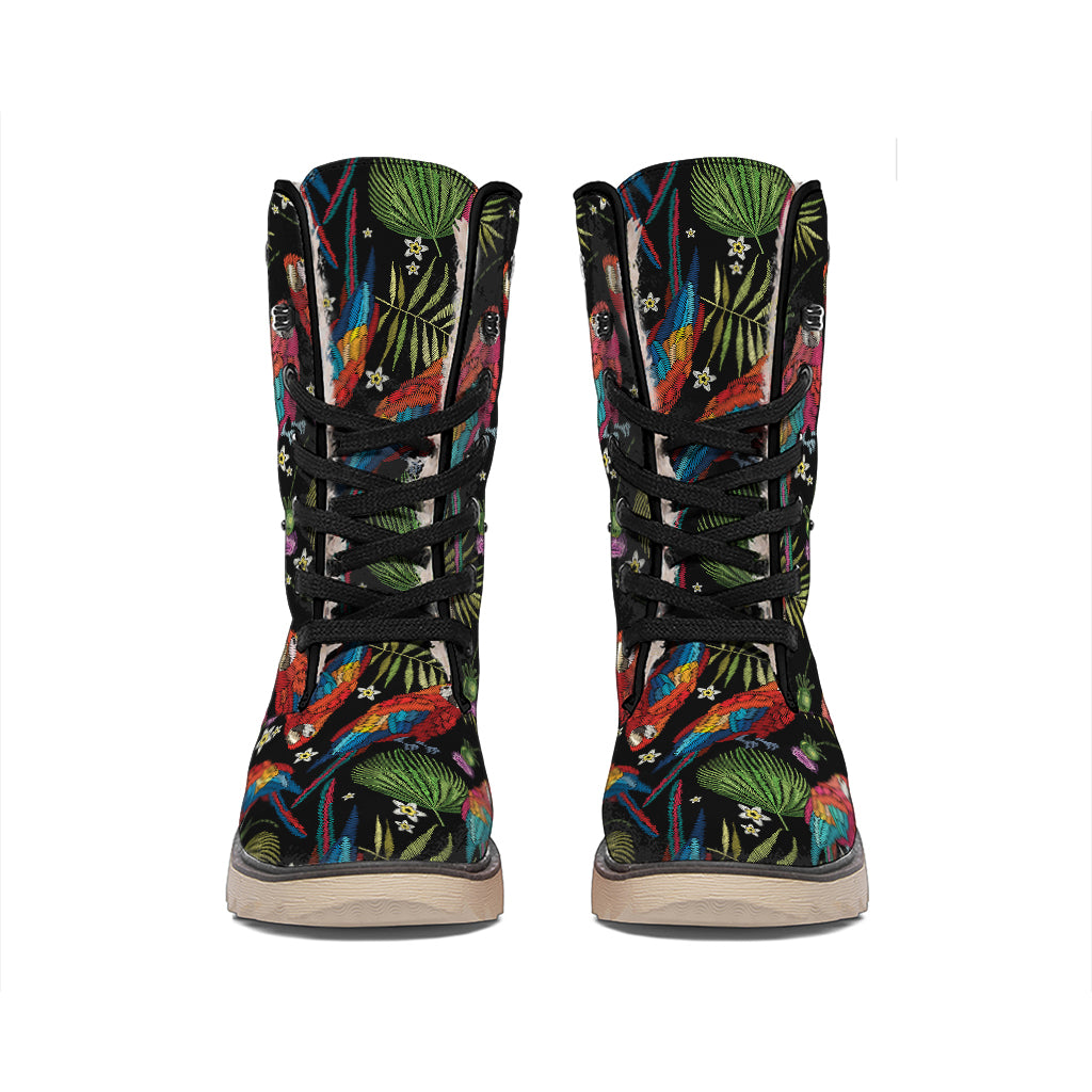 Embroidery Parrot Pattern Print Winter Boots