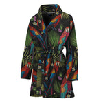 Embroidery Parrot Pattern Print Women's Bathrobe