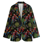 Embroidery Parrot Pattern Print Women's Blazer