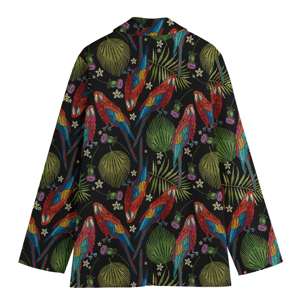 Embroidery Parrot Pattern Print Women's Blazer