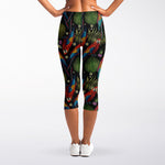 Embroidery Parrot Pattern Print Women's Capri Leggings