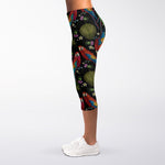 Embroidery Parrot Pattern Print Women's Capri Leggings