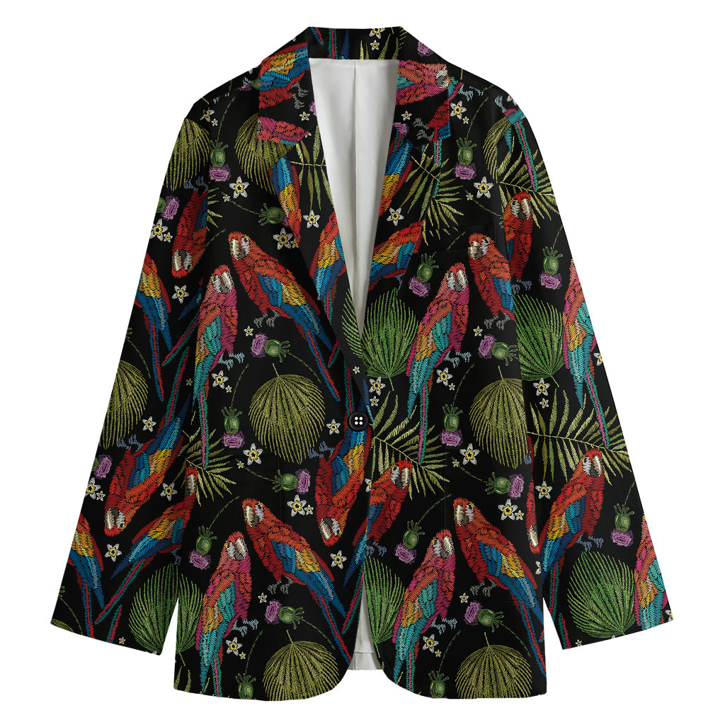 Embroidery Parrot Pattern Print Women's Cotton Blazer