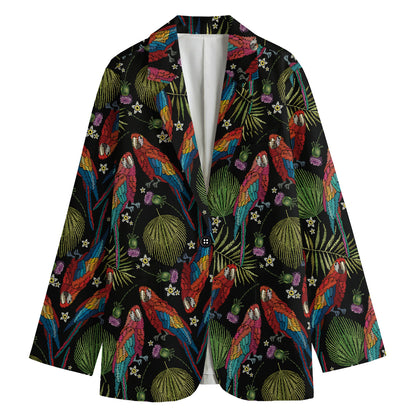 Embroidery Parrot Pattern Print Women's Cotton Blazer