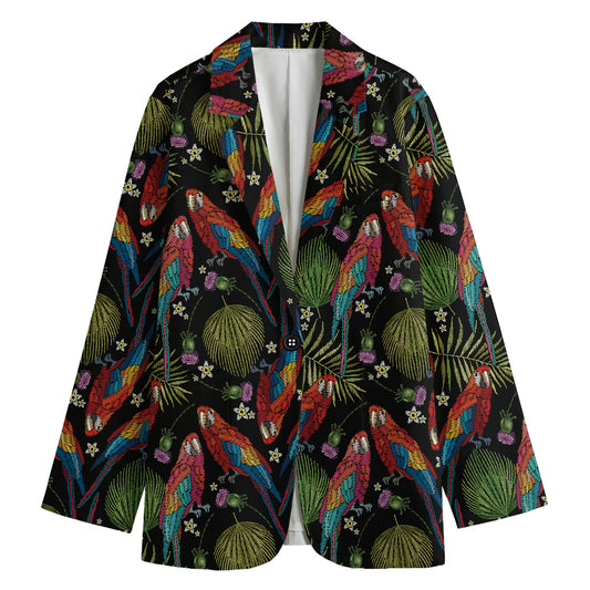 Embroidery Parrot Pattern Print Women's Cotton Blazer