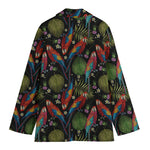 Embroidery Parrot Pattern Print Women's Cotton Blazer