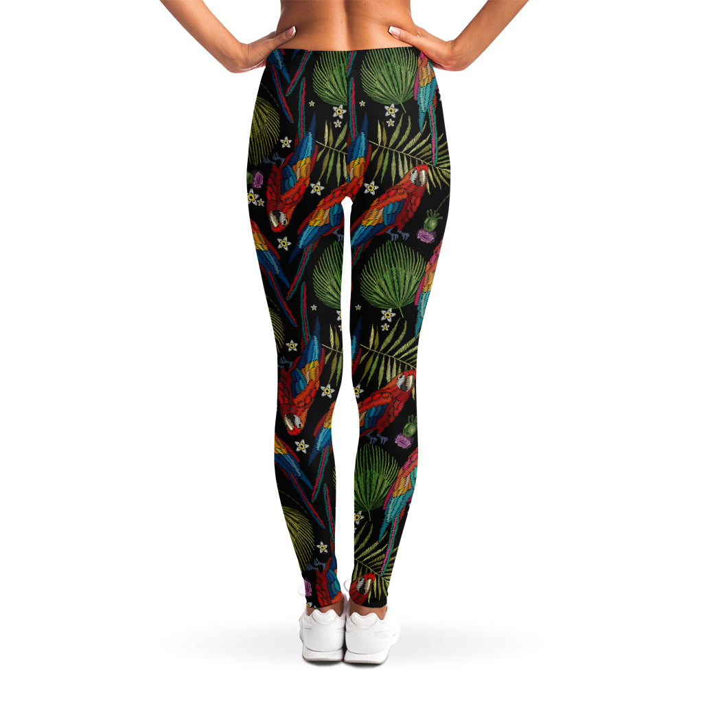 Embroidery Parrot Pattern Print Women's Leggings