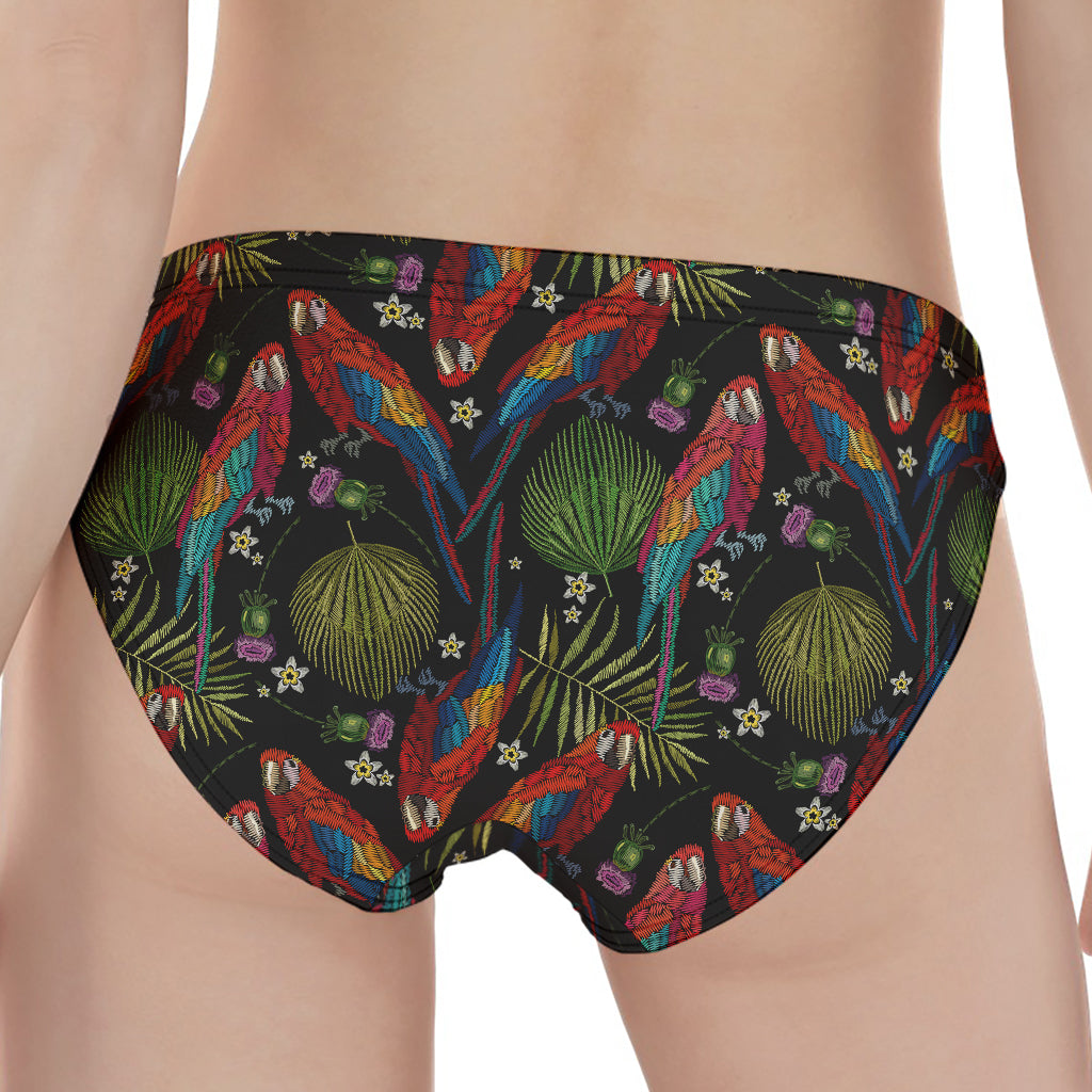 Embroidery Parrot Pattern Print Women's Panties