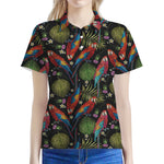 Embroidery Parrot Pattern Print Women's Polo Shirt