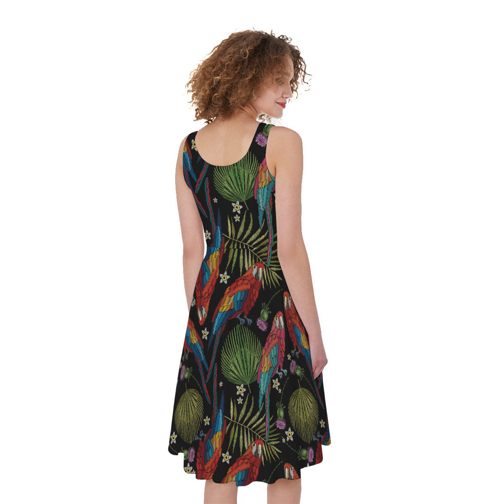 Embroidery Parrot Pattern Print Women's Sleeveless Dress