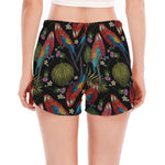 Embroidery Parrot Pattern Print Women's Split Running Shorts