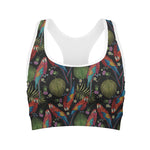 Embroidery Parrot Pattern Print Women's Sports Bra