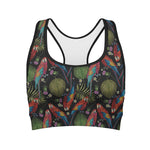 Embroidery Parrot Pattern Print Women's Sports Bra