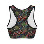 Embroidery Parrot Pattern Print Women's Sports Bra