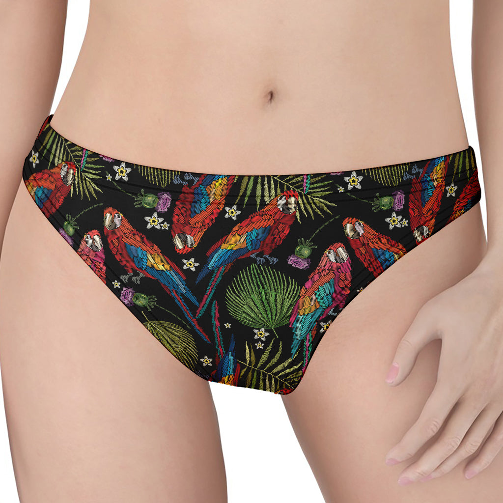 Embroidery Parrot Pattern Print Women's Thong