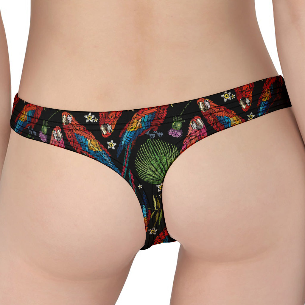 Embroidery Parrot Pattern Print Women's Thong