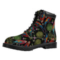 Embroidery Parrot Pattern Print Padded Collar Lace Up Boots