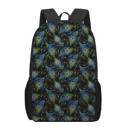Embroidery Peacock Feather Print 17 Inch Backpack