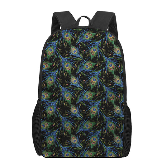 Embroidery Peacock Feather Print 17 Inch Backpack