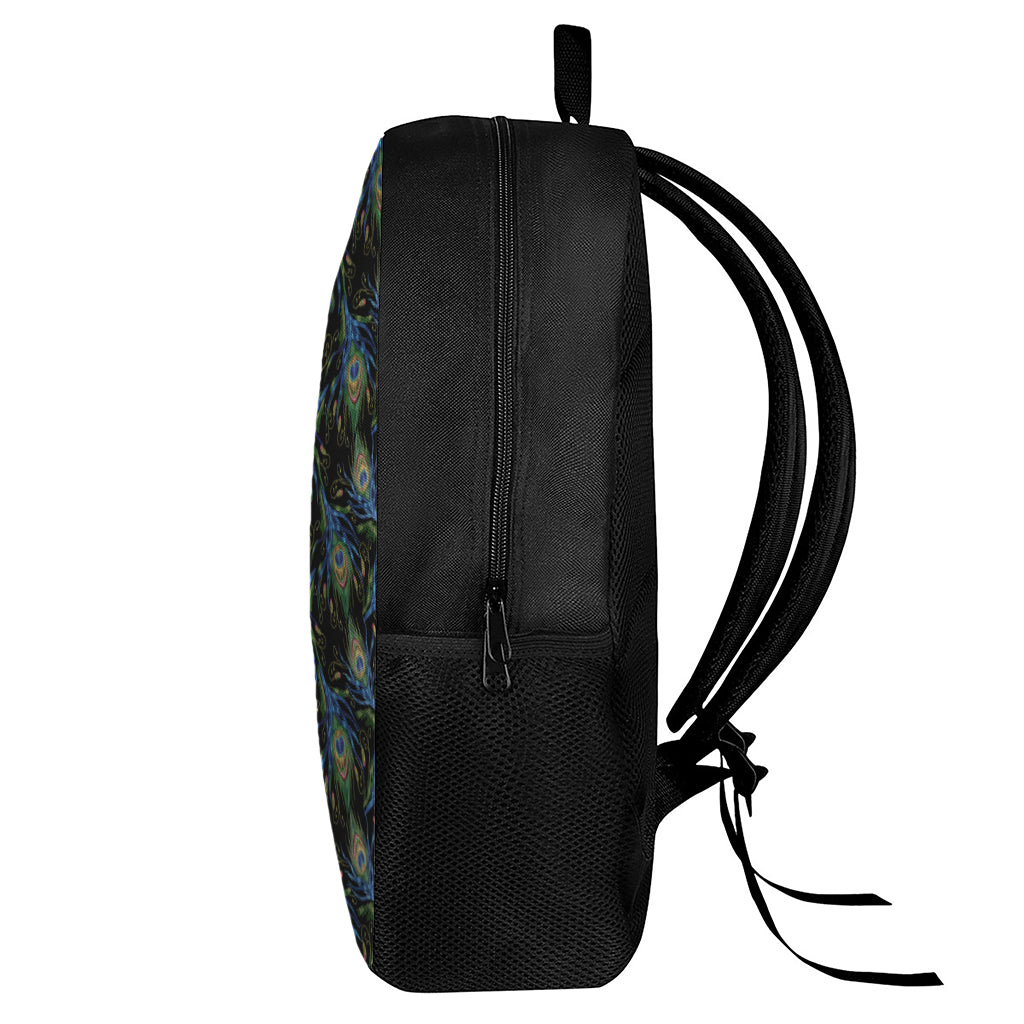 Embroidery Peacock Feather Print 17 Inch Backpack