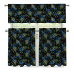 Embroidery Peacock Feather Print 3 Piece Kitchen Curtains