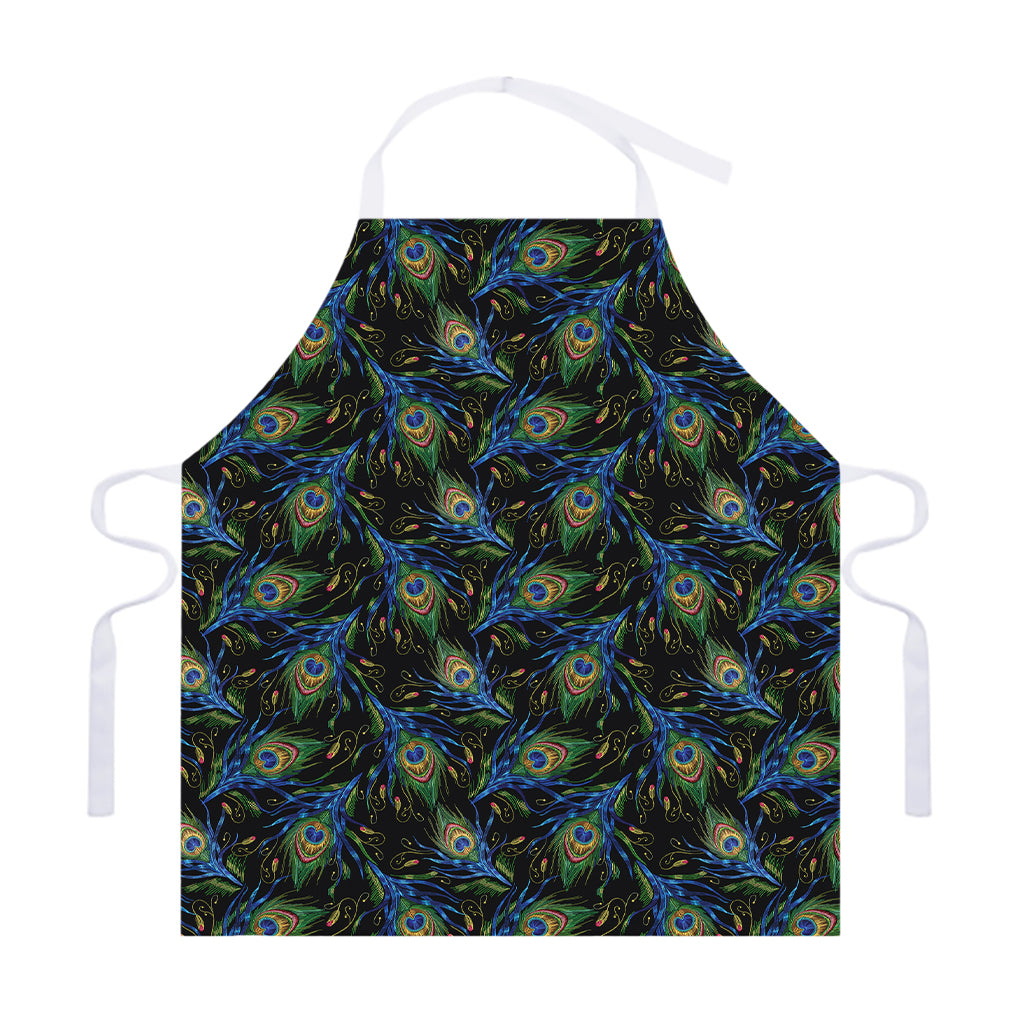 Embroidery Peacock Feather Print Adjustable Apron