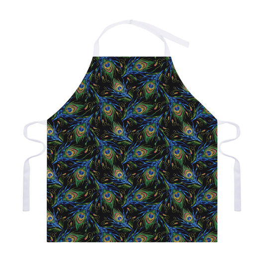 Embroidery Peacock Feather Print Adjustable Apron
