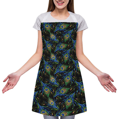 Embroidery Peacock Feather Print Adjustable Apron