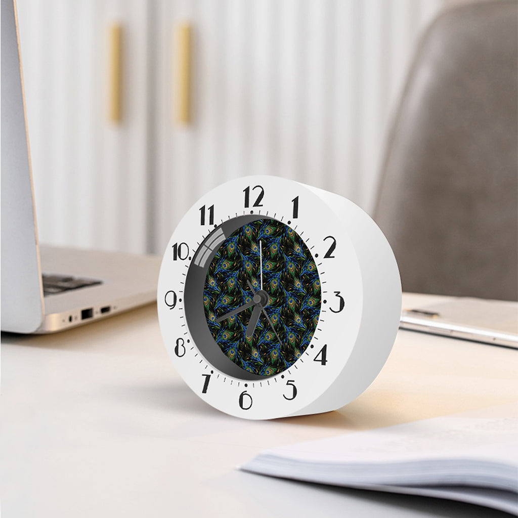 Embroidery Peacock Feather Print Alarm Clock