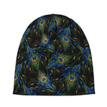 Embroidery Peacock Feather Print Beanie