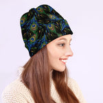 Embroidery Peacock Feather Print Beanie