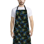 Embroidery Peacock Feather Print Bib Apron With Pocket