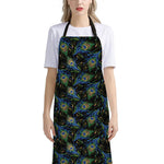 Embroidery Peacock Feather Print Bib Apron With Pocket