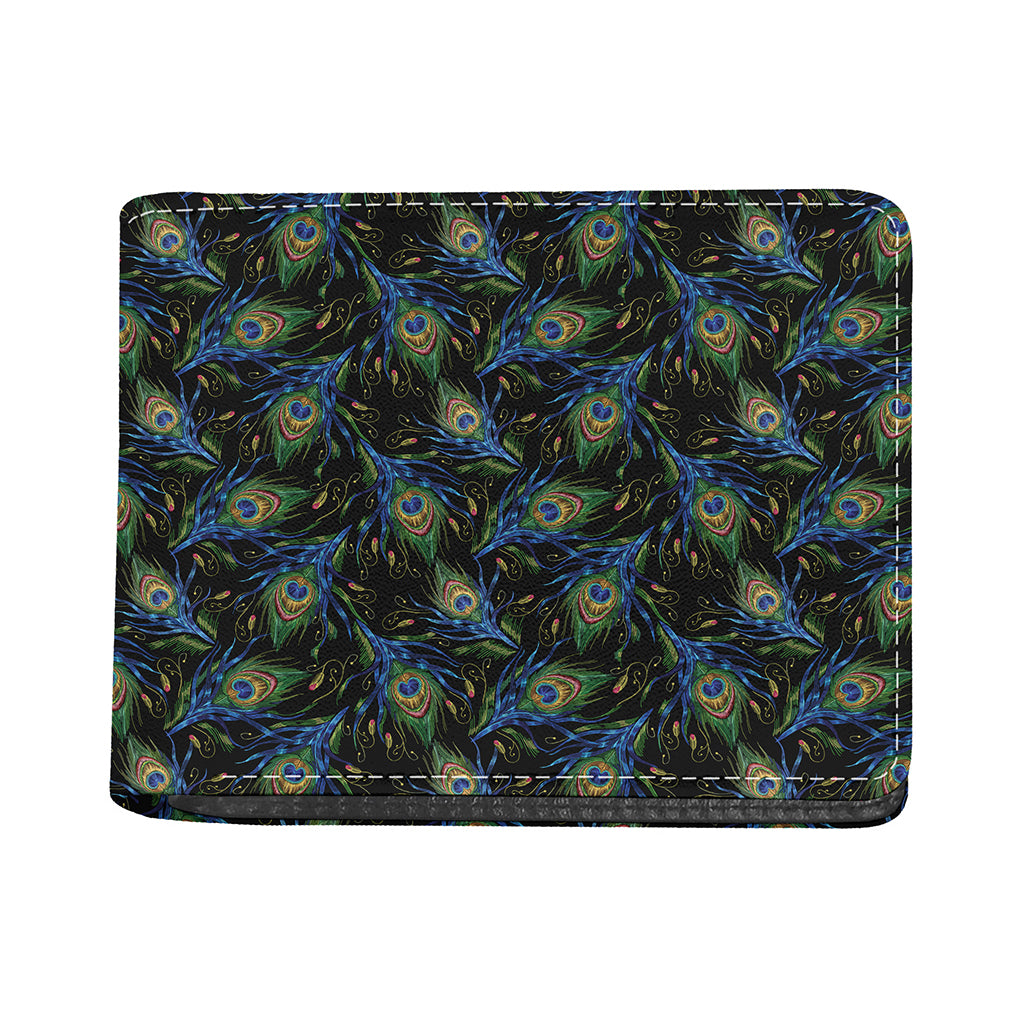 Embroidery Peacock Feather Print Bifold Wallet