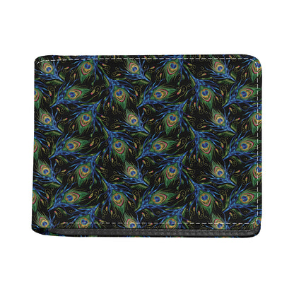 Embroidery Peacock Feather Print Bifold Wallet