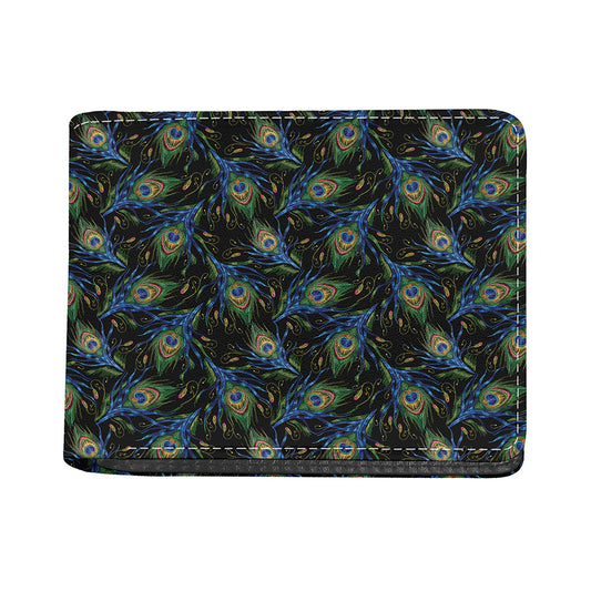 Embroidery Peacock Feather Print Bifold Wallet