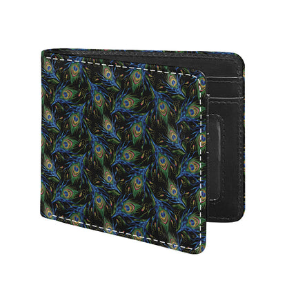 Embroidery Peacock Feather Print Bifold Wallet