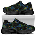 Embroidery Peacock Feather Print Black Chunky Shoes