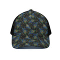 Embroidery Peacock Feather Print Black Mesh Trucker Hat