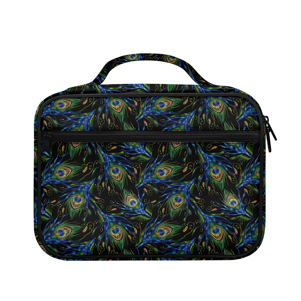 Embroidery Peacock Feather Print Briefcase Bible Bag