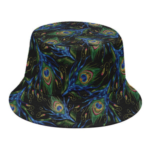 Embroidery Peacock Feather Print Bucket Hat